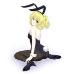  animal_ears ass blonde_hair bunny_ears bunny_tail bunnysuit detached_collar from_behind gomi_(gomitin) green_eyes looking_back mizuhashi_parsee pantyhose pointy_ears ponytail rabbit_ears short_hair sitting solo tail touhou wariza wrist_cuffs 