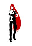  1girl aozaki_aoko breasts choi_yuan_(qsta) flat_color hand_on_hip long_hair red_hair redhead solo t-shirt tsukihime very_long_hair 