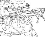  1girl aiming bb_(baalbuddy) blazblue gun hat long_hair monochrome rifle scope sketch sniper_rifle solo tsubaki_yayoi weapon 