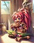  apple barefoot blush_stickers boned_meat butterfly_sitting eating fang food food_on_face fruit goblet grapes hungry long_hair meat original ponytail purple_eyes red_hair sitting solo toeless_legwear tomy tribal violet_eyes 