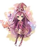  absurdres animal_ears black_legwear blush boots chibi fairy fukafusa green_eyes hat highres league_of_legends long_hair looking_at_viewer lulu_(league_of_legends) pantyhose pix purple_hair smile solo staff very_long_hair witch_hat 
