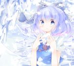  blue_eyes blue_hair bow cirno hair_bow ice ice_wings kinyla parted_lips ribbon short_sleeves snowflakes solo tears touhou wings 