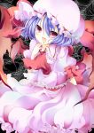  ascot bat_wings blue_hair bow hat hat_ribbon mizu_(nonbiri) open_mouth puffy_sleeves red_eyes remilia_scarlet ribbon short_hair short_sleeves solo touhou wings 