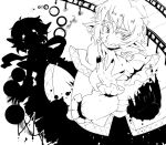  arm_warmers clenched_teeth fingernails greyscale high_contrast iroyopon looking_at_viewer mizuhashi_parsee monochrome pointy_ears sad short_hair silhouette solo tears touhou 