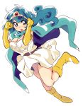  belt blue_eyes blue_hair boots breasts cape circlet cleavage dragon_quest dragon_quest_iii elbow_gloves gloves sage_(dq3) 