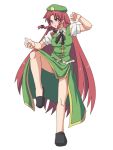  blue_eyes braid chinese_clothes dai_(touhou_handdrawn) hat hong_meiling long_hair puffy_sleeves red_hair redhead short_sleeves solo stance star touhou twin_braids very_long_hair white_background 