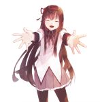  :d akemi_homura hair_ribbon haruwakame long_hair mahou_shoujo_madoka_magica open_mouth outstretched_arms outstretched_hand pantyhose ribbon smile solo tears very_long_hair 