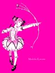  asarake bow bow_(weapon) bubble_skirt character_name choker dress flower hair_bow kaname_madoka magical_girl mahou_shoujo_madoka_magica pink pink_background pink_eyes pink_hair short_twintails solo soul_gem twintails weapon 