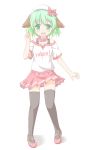  alternate_costume animal_ears bow collar fang green_eyes green_hair highres kasodani_kyouko mary_janes open_mouth shino_megumi shoes short_hair skirt smile solo thigh-highs thighhighs touhou zettai_ryouiki 