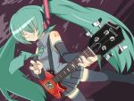  bass_guitar dai_(touhou_handdrawn) detached_sleeves electric_guitar green_hair grin guitar hatsune_miku headphones instrument long_hair necktie smile solo thigh-highs thighhighs twintails vocaloid wide_sleeves 