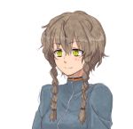  amane_suzuha braid brown_hair dai_(touhou_handdrawn) face green_eyes long_hair smile solo steins;gate track_suit twin_braids white_background 