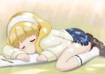  blonde_hair blush cardigan closed_eyes eyes_closed hairband kise_yayoi lying notebook on_stomach peacemaker777 precure short_hair skirt sleeping smile_precure! solo 