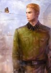  axis_powers_hetalia barbed_wire belt blonde_hair blue_eyes butterfly germany_(hetalia) iron_cross lotus_(elico) male military military_uniform solo standing uniform 