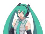  dai_(touhou_handdrawn) detached_sleeves green_eyes green_hair hatsune_miku long_hair necktie solo tongue twintails vocaloid white_background 
