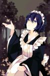  blue_eyes clenched_hand frills frown hair_between_eyes japanese_clothes kimono lesnoa lolita_fashion lowres maid maid_headdress mu-i outstretched_hand purple_hair short_hair sword_girls wa_lolita 