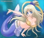  1girl blue_eyes breasts cleavage cosplay fang ginko_(silver_fox) large_breasts little_busters!! long_hair mermaid monster_girl noumi_kudryavka one_piece shell shell_bikini shirahoshi silver_hair 