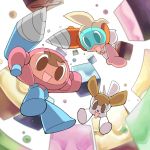  brown_eyes brown_hair character_request dog drill falling from_below looking_down mr._driller mr_driller open_mouth oyatsu_(mk2) smile tagme visor 