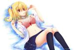  :p bad_id black_legwear blonde_hair bra character_request copyright_request hair_ornament kneehighs liong lying navel off_shoulder on_back open_clothes open_shirt original panties partially_submerged pleated_skirt popsicle red_bra school_uniform short_hair skirt solo strap_slip tongue underwear water wet wet_clothes yellow_eyes 