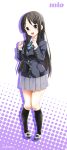  1girl akiyama_mio black_hair highres k-on! long_hair minimaru school_uniform violet_eyes 