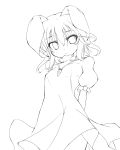  animal_ears bunny_ears carrot dress fuyuno_taka highres inaba_tewi lineart monochrome rabbit_ears short_hair simple_background solo touhou 
