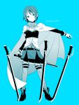  armband asarake blue blue_background blue_eyes blue_hair cape gloves magical_girl mahou_shoujo_madoka_magica miki_sayaka short_hair solo soul_gem sword thigh-highs thighhighs weapon zettai_ryouiki 