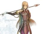 brown_hair character_name gloves green_eyes hair_over_one_eye highres karanashi_mari long_hair solo tales_of_(series) tales_of_the_abyss tear_grants wand white_background 