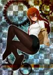  blush brown_hair gears jacket legwear_under_shorts long_hair makise_kurisu necktie pantyhose purple_eyes sanadura shorts skirt solo steins;gate violet_eyes 