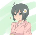  ahoge araragi_tsukihi black_eyes black_hair dai_(touhou_handdrawn) egg face fried_egg hair_ornament heart japanese_clothes monogatari_(series) nisemonogatari short_hair smile solo 