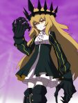  black_rock_shooter blonde_hair chariot_(black_rock_shooter) claws crown dai_(touhou_handdrawn) highres long_hair long_sleeves pantyhose solo standing thighhighs very_long_hair yellow_eyes 