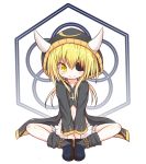  blonde_hair bloomers bontenmaru_(oda_nobuna_no_yabou) coat cross eyepatch hat horns oda_nobuna_no_yabou senkyoku_niban short_hair smirk solo yellow_eyes 