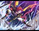  1boy angry boots fighting_stance kyousaku male mygrimoire original pants redhead shirtless solo squatting sword waka-sama_(mygrimoire) weapon wings yellow_eyes 