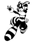  1girl fingerless_gloves forehead_jewel genderswap gloves helmet hornetman koi_drake monochrome robot rockman rockman_(classic) rockman_9 striped 