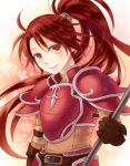  armor belt blush fire_emblem fire_emblem:_akatsuki_no_megami fire_emblem:_souen_no_kiseki gloves jill kiyuu long_hair polearm ponytail red_eyes red_hair redhead smile solo spear weapon 