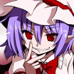  eichi_yuu face grin hat open_mouth pointy_ears purple_hair red_eyes remilia_scarlet short_hair smile solo touhou wings 