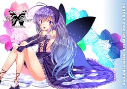  accel_world blush butterfly butterfly_wings elbow_gloves flat_chest flower gloves highres kuroyukihime long_hair open_mouth purple_eyes purple_hair solo tanaka_deshirittoru title_drop very_long_hair violet_eyes wings 