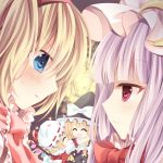  alice_margatroid blonde_hair blue_eyes blush blush_stickers bow braid closed_eyes crescent crystal eyes_closed flandre_scarlet hairband hat hat_ribbon heart kirisame_marisa long_hair multiple_girls nogi_takayoshi open_mouth patchouli_knowledge puffy_sleeves purple_hair red_eyes ribbon short_hair short_sleeves side_braid single_braid smile sweatdrop touhou wavy_mouth wings witch_hat 