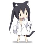  apron barefoot black_eyes blush cat_ears cat_tail chibi dress_shirt k-on! kohinata_sora long_hair lowres nakano_azusa naked_apron naked_shirt open_mouth shirt simple_background sleeves_past_wrists standing tail twintails white_background |_| 