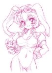  animal_ears bodysuit bunny_ears cropped_jacket gloves goggles goggles_on_head hand_on_hip kisaragi_miyuki lineart makihara_arina monochrome pink rabbit_ears short_hair sketch smile solo waku_waku_7 white_background 