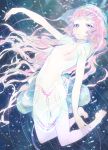 arm_up blue_eyes dress floating glowing hat highres jellyfish long_hair looking_at_viewer mikurou_(nayuta) original outstretched_arm pink_hair solo underwater 