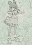  animal_ears capelet cave ishikkoro long_sleeves monochrome mouse mouse_ears mouse_tail nazrin open_mouth pantyhose pointing short_hair skirt solo tail touhou 