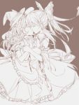  2girls apron blurry closed_eyes couple detached_sleeves dress hair_tubes hakurei_reimu jouou_(pixiv6179397) jpeg_artifacts kirisame_marisa kiss monochrome multiple_girls side smile touhou waist_apron wide_sleeves yuri 