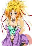  blonde_hair breasts choker cleavage hair_ribbon hair_up long_hair navel oda_nobuna oda_nobuna_no_yabou ribbon skirt solo strap_slip suzaku_(artist) yellow_eyes 