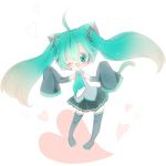  animal_ears boots cat_ears cat_tail detached_sleeves floating_hair green_eyes green_hair hatsune_miku headset heart long_hair necktie open_mouth shii_(cocoa) skirt sleeves_past_wrists tail thigh-highs thigh_boots thighhighs twintails very_long_hair vocaloid wink 