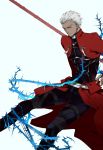  archer crimo dark_skin fate/stay_night fate_(series) gae_bolg grey_eyes polearm simple_background solo spear thorns vines weapon white_background white_hair 