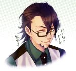  bespectacled brown_eyes brown_hair facial_hair glasses hitori_dogeza kaburagi_t_kotetsu necktie portrait solo stubble tiger_&amp;_bunny vest waistcoat wink 