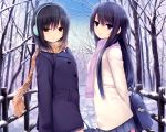  2girls black_hair coffee-kizoku original scarf seifuku 