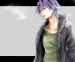  cigarette fur_trim garry_(ib) ib letterboxed mochi_mocchi purple_hair simple_background solo wavy_hair 