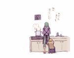  1girl brown_hair comic cooking green_hair hoodie kagerou_project kano_(kagerou_project) kido_(kagerou_project) long_hair mekakushi_code_(vocaloid) pecolatte short_hair translated vocaloid 