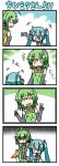 &gt;_&lt; 4koma black_gloves blue_hair camera chibi_miku closed_eyes clothes_writing comic detached_sleeves double_v elbow_gloves eyes_closed fingerless_gloves fl-chan gloves green_hair hatsune_miku long_hair minami_(colorful_palette) multiple_girls posing shirt short_hair silent_comic skirt smile sweatdrop translated twintails v vocaloid wavy_mouth 