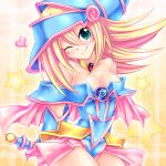  aqua_eyes bare_shoulders blonde_hair blush_stickers breasts choker cleavage colored dark_magician_girl detached_sleeves duel_monster hat heart kogarashi_(wind_of_winter) large_breasts minmin-zemi_(lover_paradox) pentacle pentagram smile star wand wink yu-gi-oh! yuu-gi-ou yuu-gi-ou_duel_monsters 